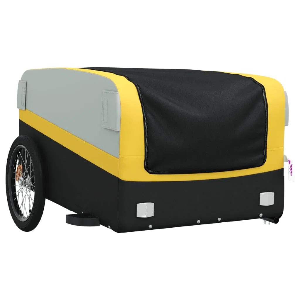 Rimorchio da Bici Nero e Giallo 45 kg in Ferro,Rimorchio Carrello per Bici,Carrellino Rimorchio,Carrello per Bici-94050