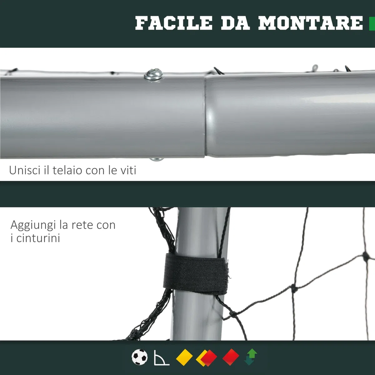 SPORTNOW Porta da Calcio con Viti e Picchetti inclusi, Rete Calcio Grigia in PE e Metallo