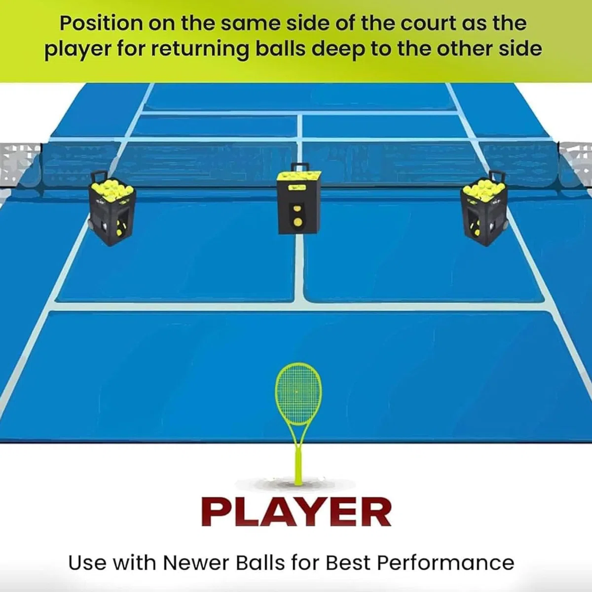 Macchina Lanciapalle Tennis Portatile, Lanciapalle Tennis Automatico, Tirante Regolabile A Tre Posizioni, Controllo A Doppia Modalità, Esercizi Pre-Programmati E Personalizzati