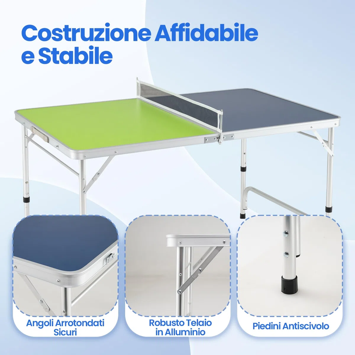 COSTWAY Tavolo da Ping Pong Portatile 120 x 76 cm, Set di Tennis da Tavolo Pieghevole con Rete, 2 Racchette, 2 Palline, Altezza Regolabile a 3 Livelli, Struttura in Alluminio, da Interno ed Esterno