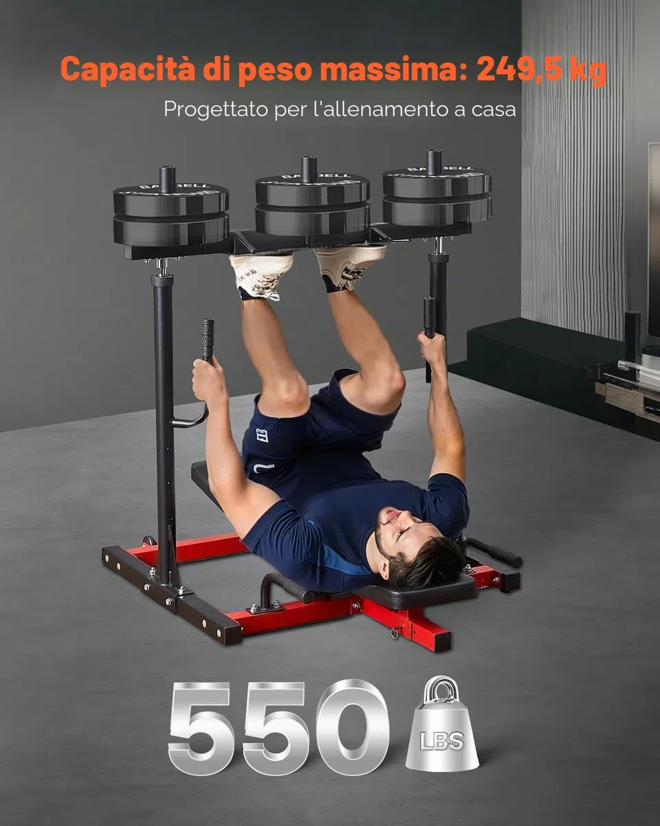 VEVOR Macchina per Pressa per Gambe Verticale, Attrezzatura Regolabile per Allenamento con Pressa per Gambe in Acciaio al Carbonio, per Palestra Domestica Capacità di 249,5 kg Nero Rosso