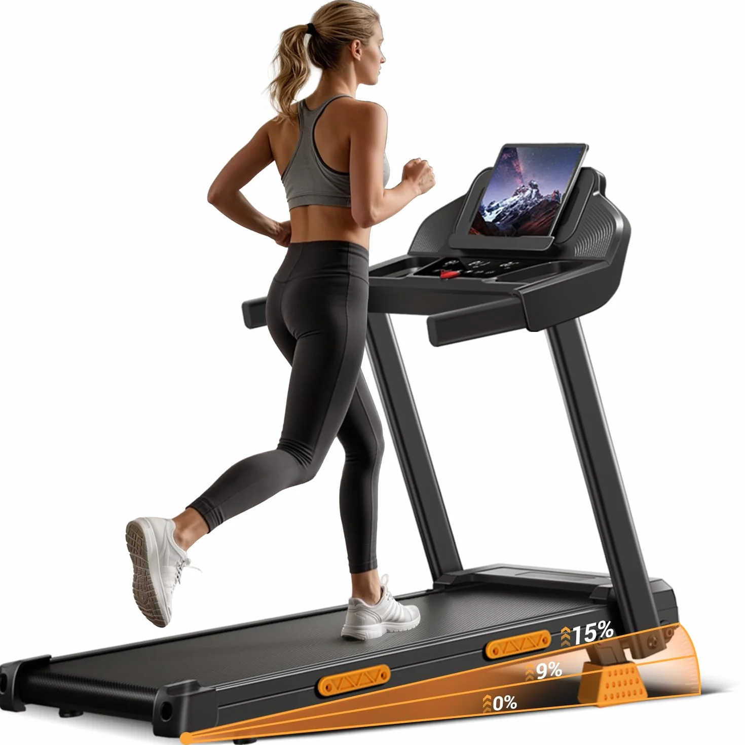 UMAY Tapis Roulant Salvaspazio con Inclinazione 15%, Tapis Roulant Elettrico 12KM/H, Tapirulan Pieghevole da Casa con Motore da 3.0 HP e Display LED, Carico Massimo 136KG