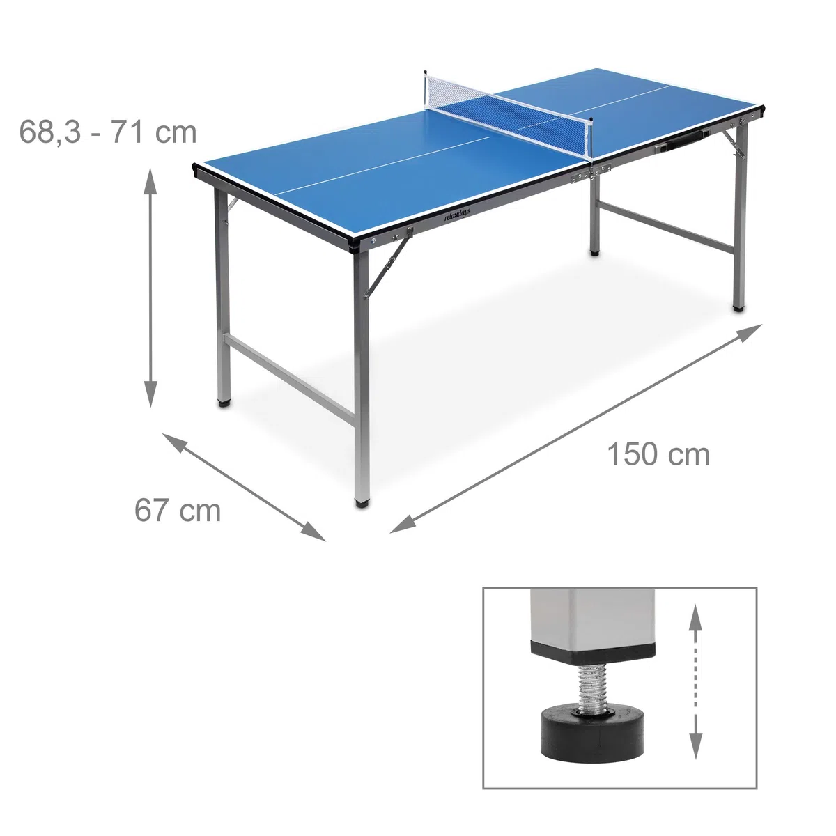 Relaxdays Tavolo Ping Pong, HLP 71 x 150 x 67 cm, Trasportabile, Rete, Palline, Racchette, Interni, MDF e Metallo, Blu