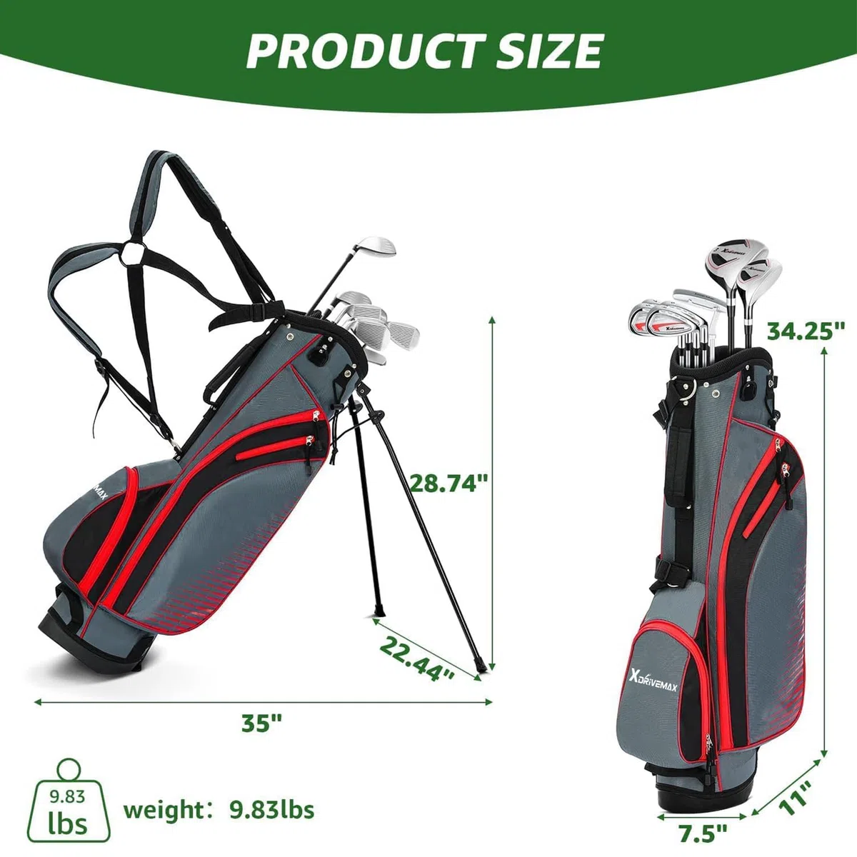 XDriveMax Set completo di mazze da golf da uomo con mano destra/sinistra, 8 pezzi, per uomo e donna, include borsa con cappuccio antipioggia, 3# legno fairway con copritesta, 5# ibrido, 5#, 7#, 9# S #