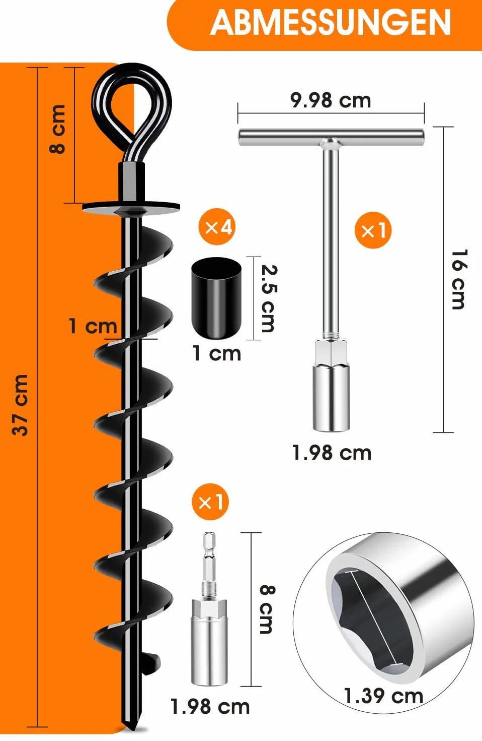 Set di ancoraggi a terra 4 - vite intera e grande Trampolino Set di ancoraggi a terra per trampolino per un fissaggio sicuro nel terreno, per fissare il trampolino, la tettoia, l'altalena ecc