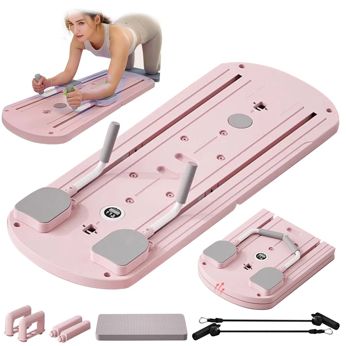 Pilates Board Upgraded Pilates Reformer Machine, Pilates Board Riformer Set Ab Roller Attrezzature per allenamento completo per Homegym