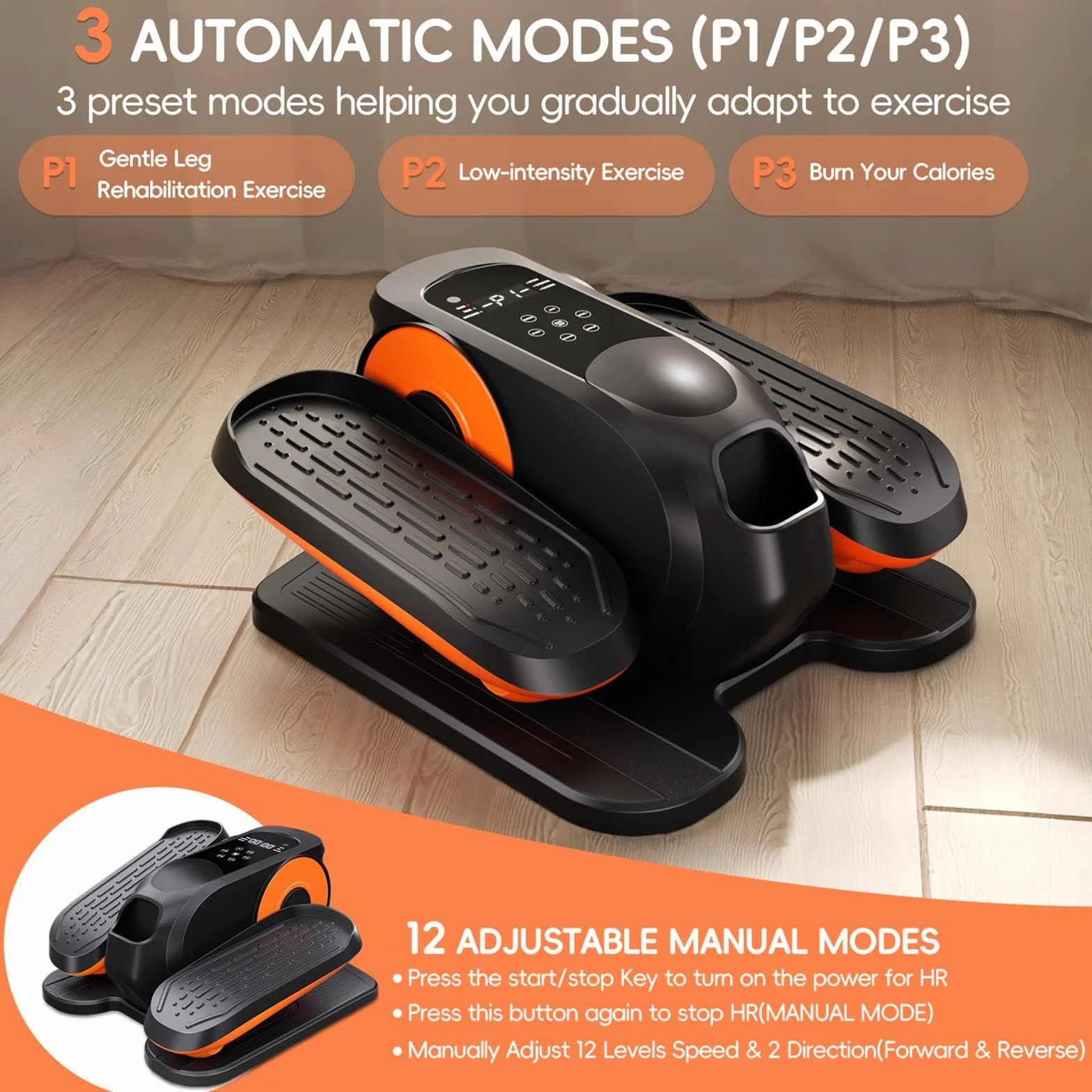 Morelax Ellittica Elettrica Sotto la Scrivania, Mini Ellittica da Casa con Telecomando, Display, Silenzioso e Portatile, Trainer Ellittiche a Pedaliera con 12 Velocità Regolabili per Anziani e Adulti