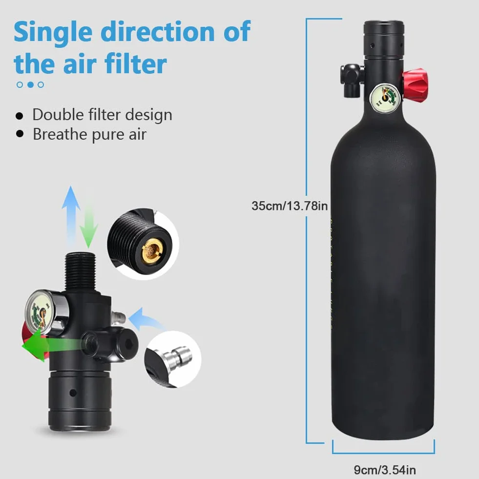 Bombole da immersione Bombola Portatile Bombola di Ossigeno, Set di Bombole per Bombole di Ossigeno Leggero Portatile Professionale da 1L con pump, Ecologico e Sicuro da Usare per la Casa All'aperto