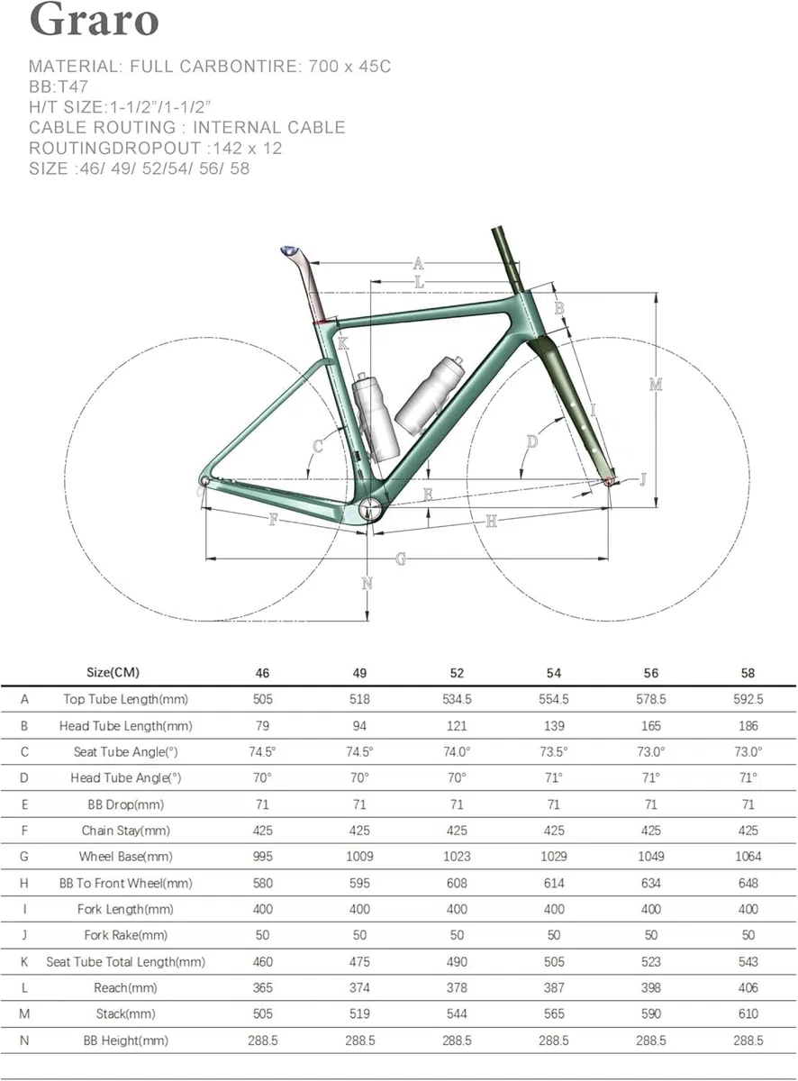 Graro Kit Telaio Bici Gravel in Carbonio UCI, T47 BB & UDH Dropout, Passaggio Cavi Interno 49-58 cm