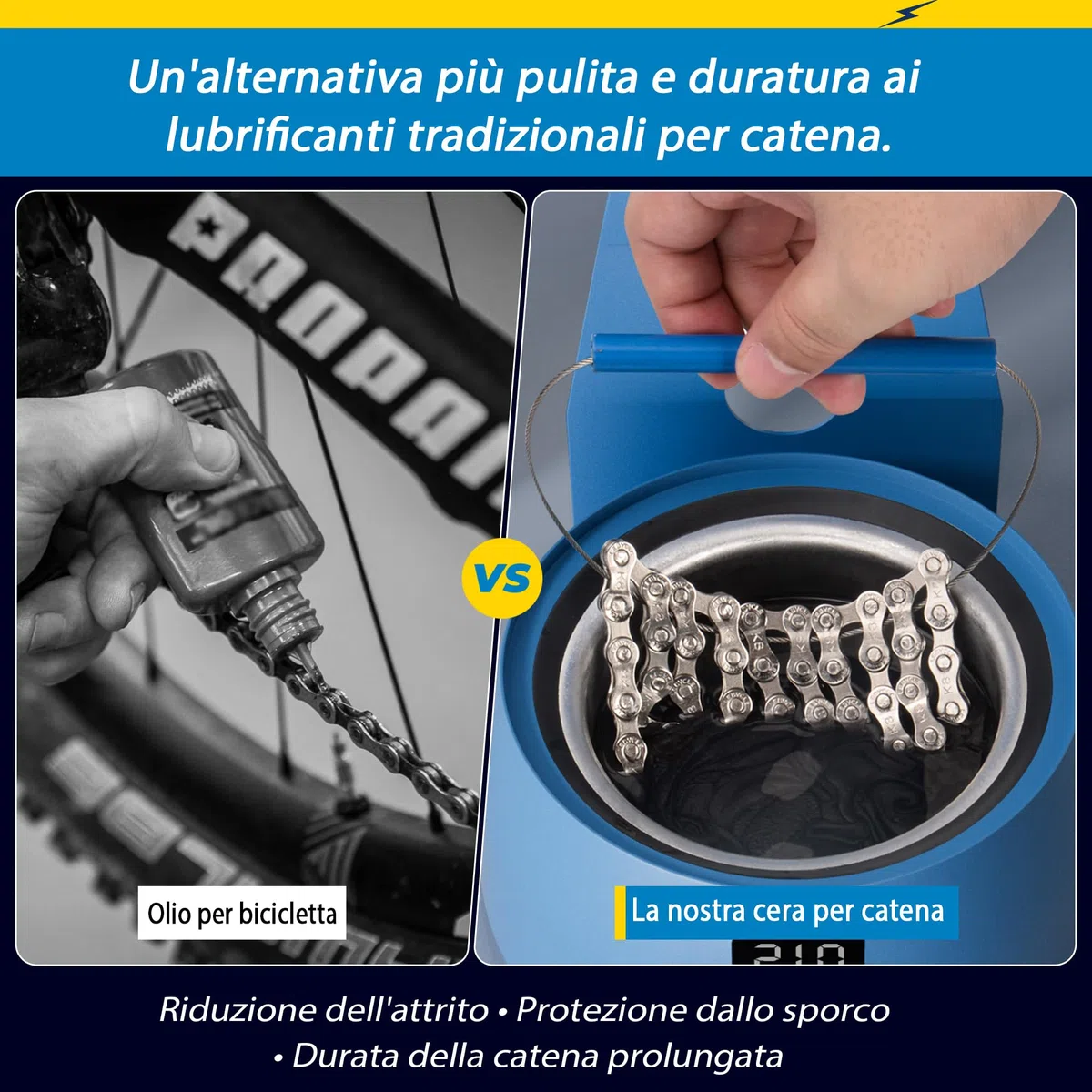 RideFlare - Vaso per cerare catene: sistema pulito, controllo preciso della temperatura e cera di attrito ultra bassa per una trasmissione silenziosa