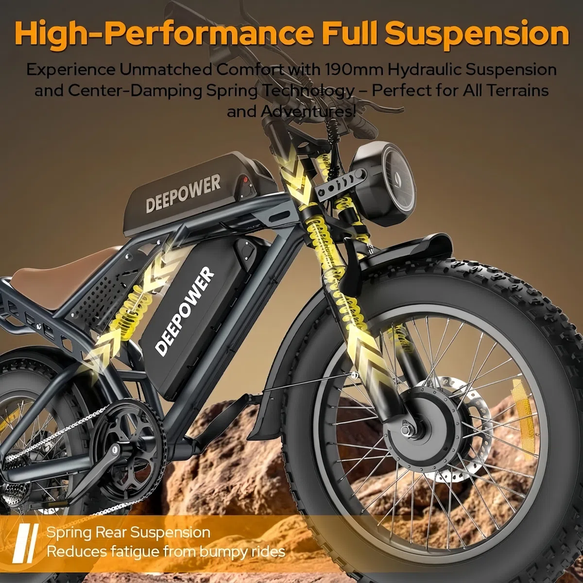 DEEPOWER S8 Bici Elettrica, 20" Bicicletta Elettrica, Doppio Motore, Doppia Batteria 48V 60Ah, Rimovibile, Autonomia di 160-190KM E-bike, Ammortizzatore Idraulico, 7-Speed Bicicletta Elettrica Uomo