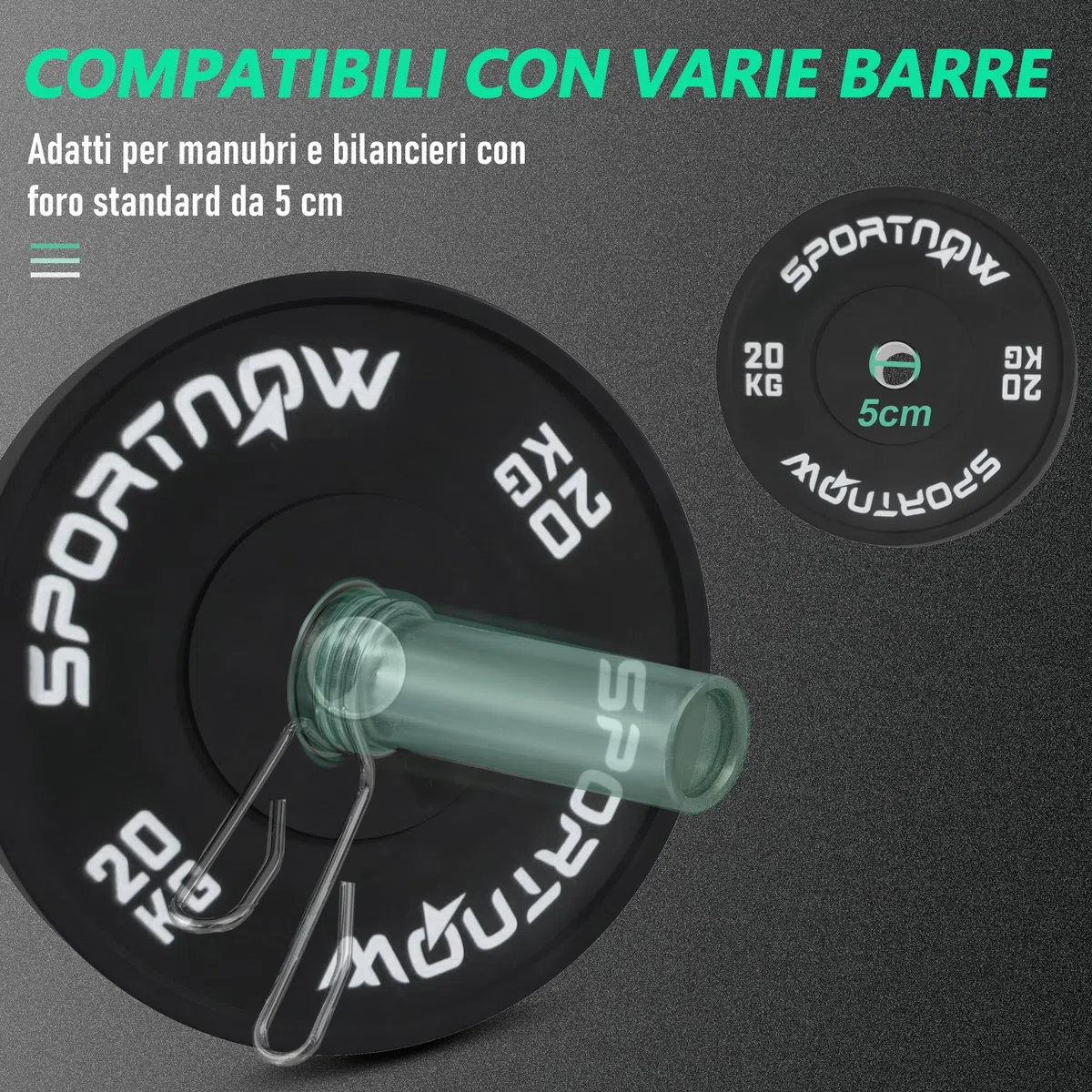 SPORTNOW Set di 2 Dischi Palestra da 10/20kg, Dischi per Bilanciere e Manubri con Attacco Ø5 cm per Allenamento a Casa e Palestra, Nero