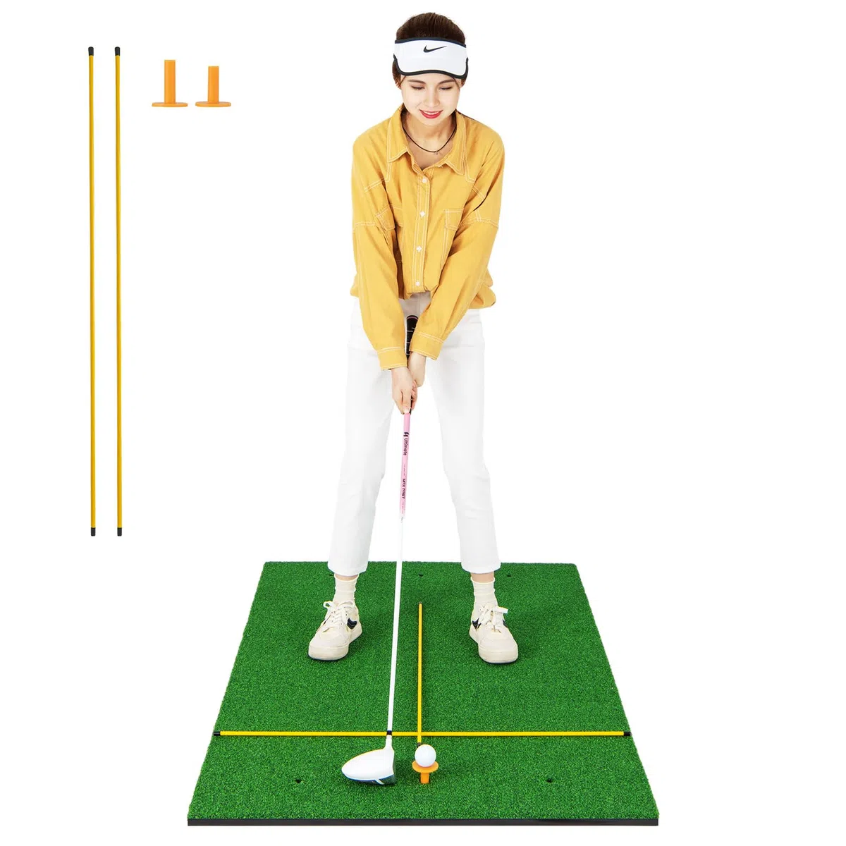 LIFEZEAL Tappetino da allenamento da golf con 2 tees, 6 fori e 2 bastoncini di allineamento, tappetino da colpo, da golf in EVA pieghevole e portatile, tappetino da esercizio per interni ed esterni