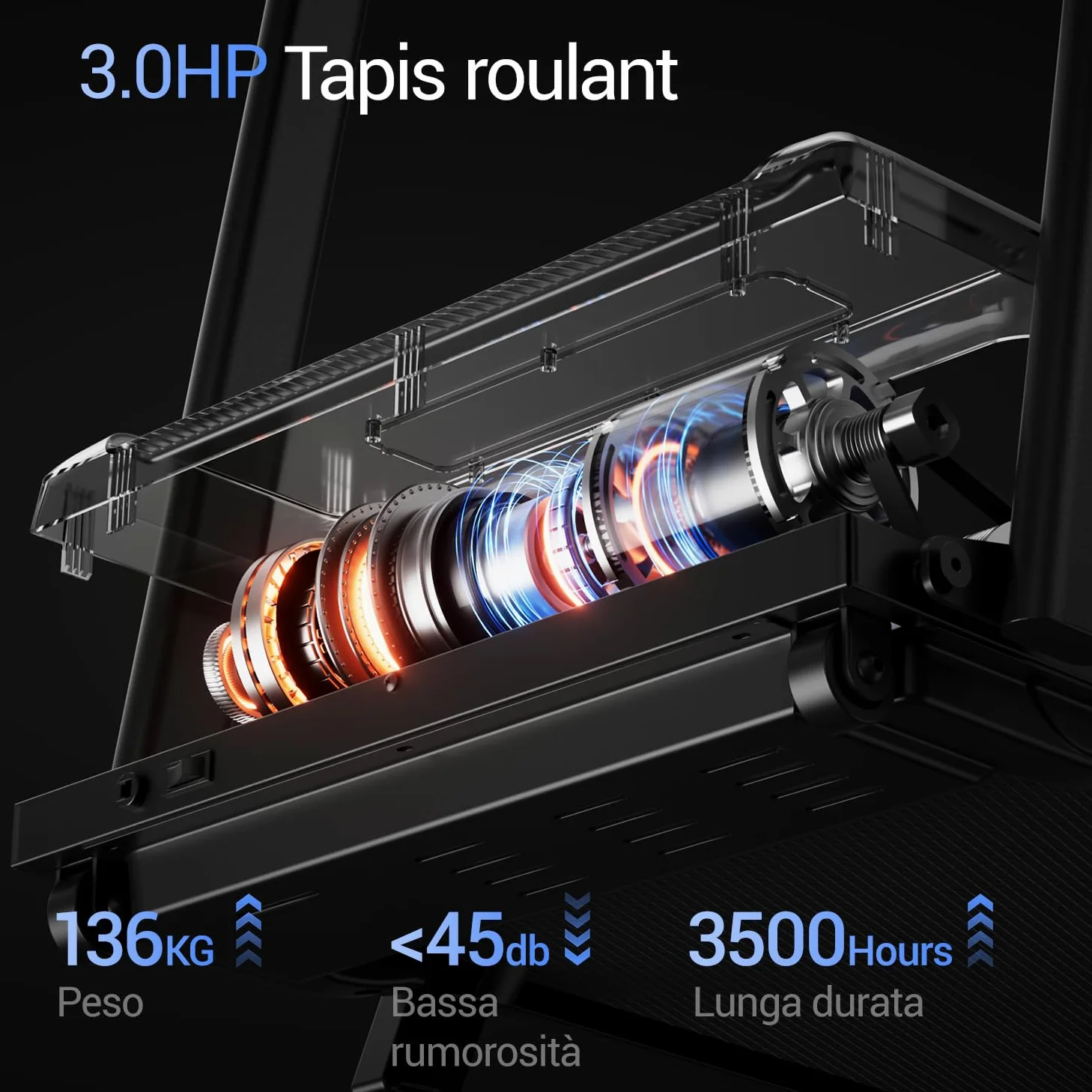 UMAY Tapis Roulant Salvaspazio con Inclinazione 15%, Tapis Roulant Elettrico 12KM/H, Tapirulan Pieghevole da Casa con Motore da 3.0 HP e Display LED, Carico Massimo 136KG