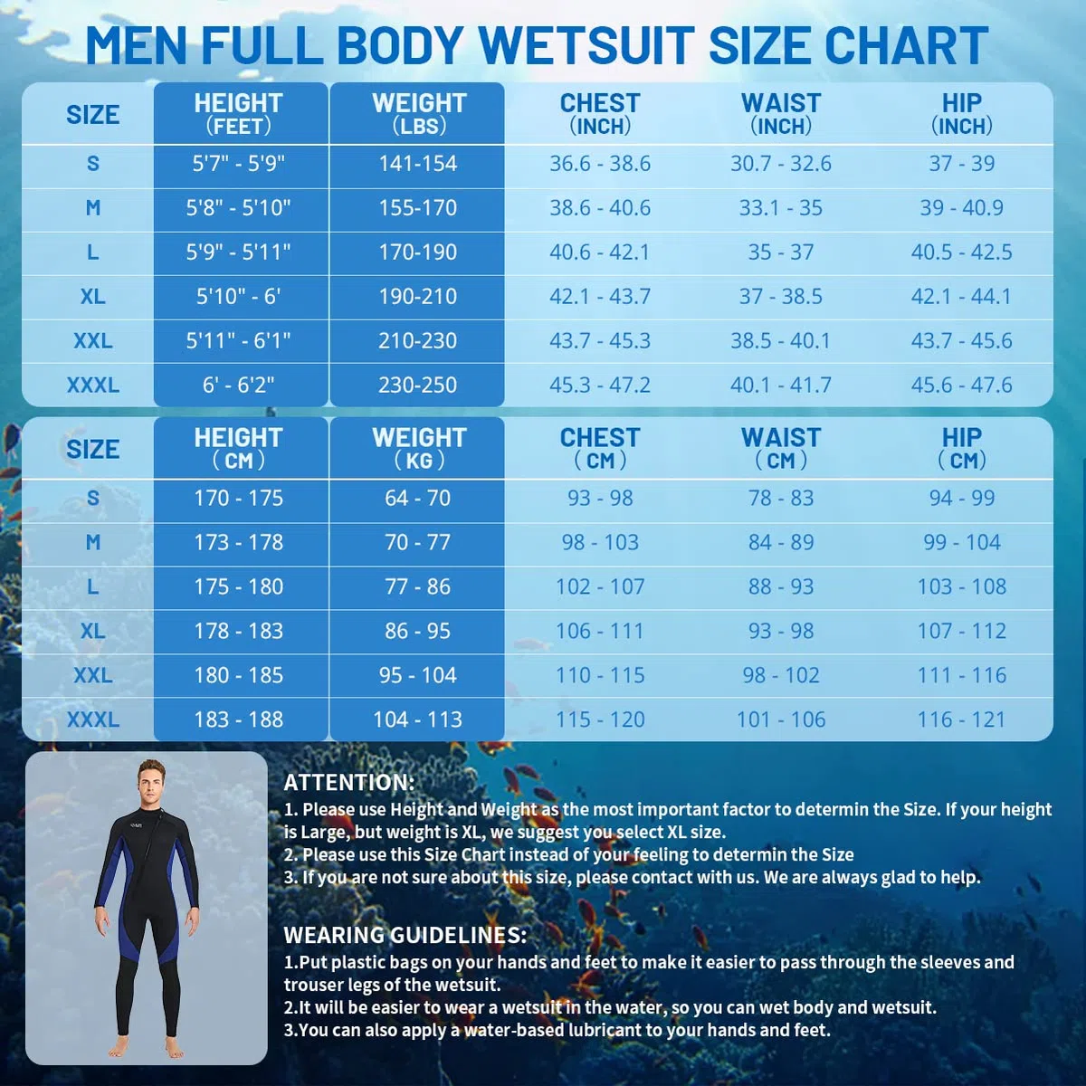 Muta in neoprene da 3 mm, per immersioni subacquee a tutto il corpo, cerniera frontale, a maniche lunghe, elasticizzata, per nuoto, snorkeling, immersioni, surf, sport acquatici