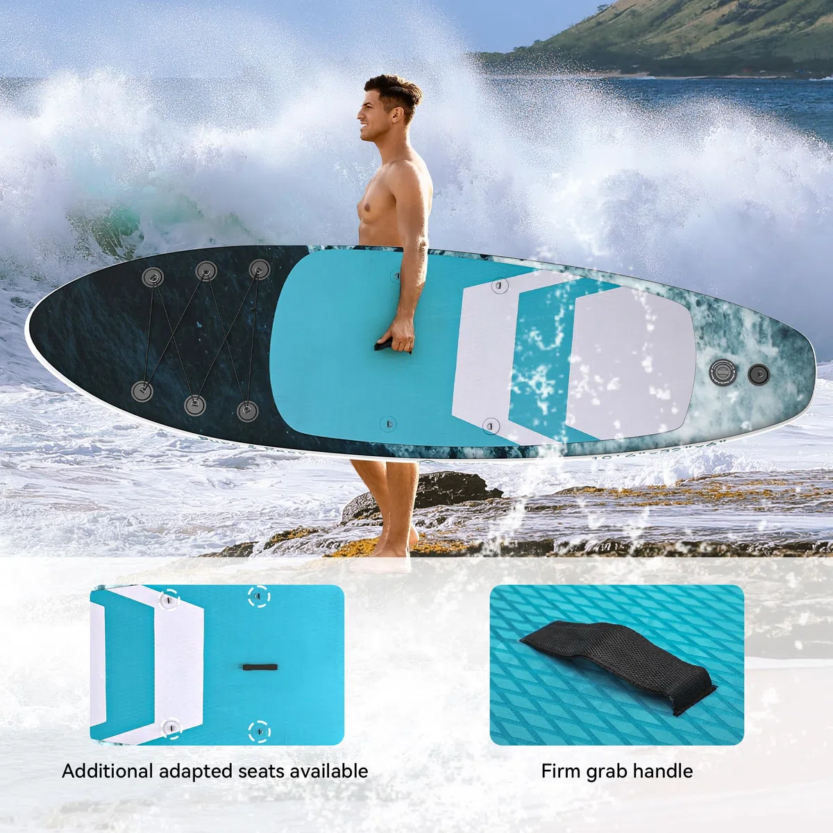 YITAHOME Tavola da surf gonfiabile con accessori SUP, borsa impermeabile, guinzaglio, pagaia regolabile, pompa, barca in piedi (320 x 81 x 15 cm)