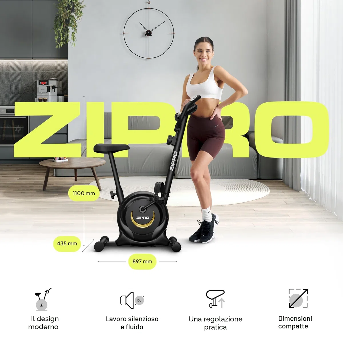 ZIPRO Cyclette da Casa con 8 Livelli di Resistenza Magnetica, Supporto per Smartphone, Schermo LCD, Sella Regolabile, Cyclette per Casa per Più Esercizi, Ciclette Professionale da Camera (One S)