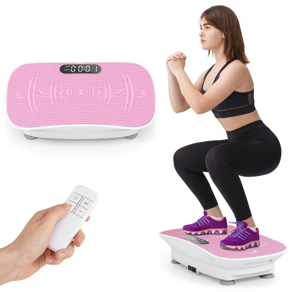 COSTWAY Pedana Vibrante Dimagrante, Piastra Vibrante con 10 Livelli di Vibrazione e Timer, Schermo, Telecomando, Superficie Antiscivolo e 4 Ventose, Allenamento Modellamento Muscolare