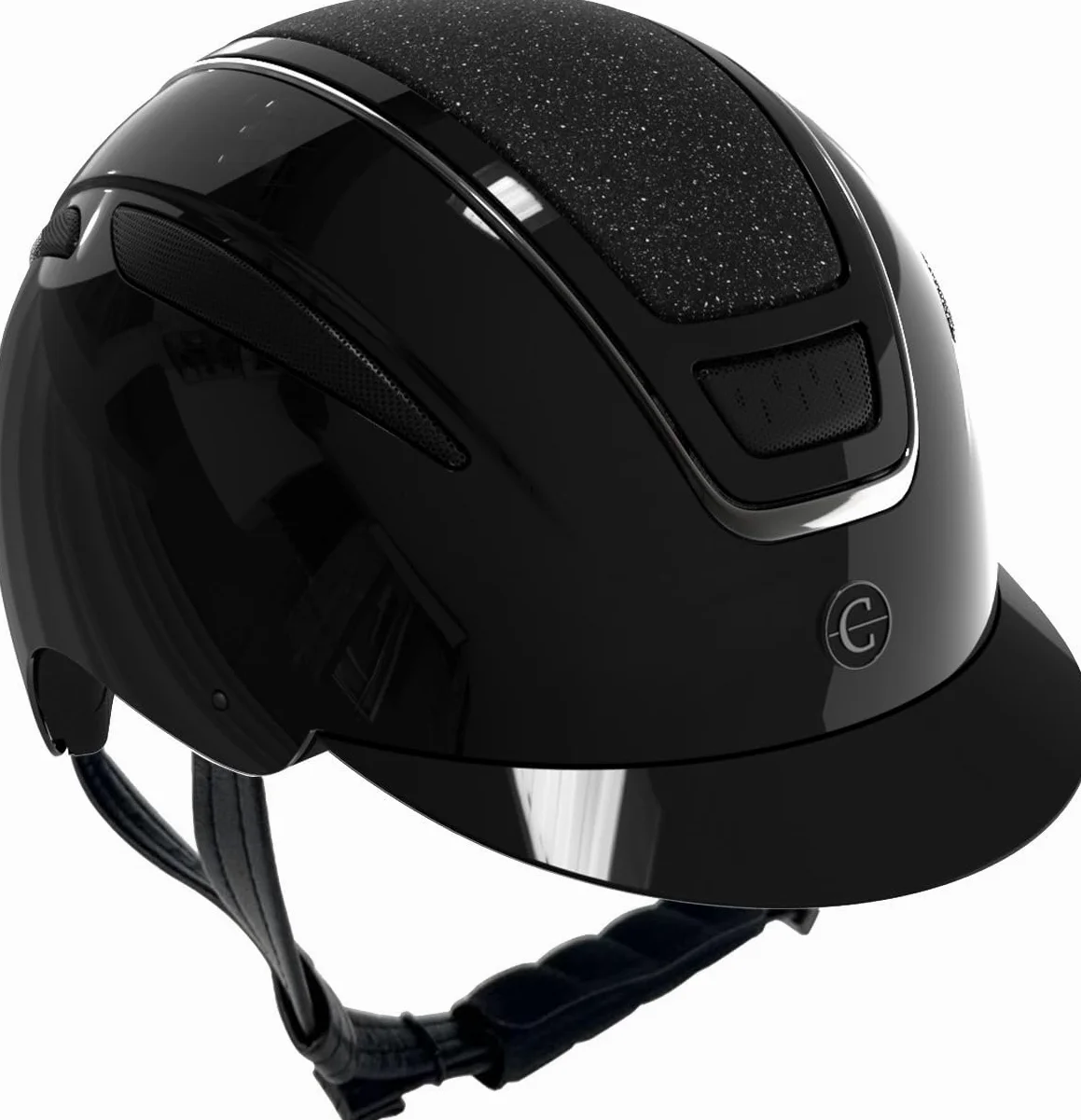 Covalliero Casco da equitazione Elite, da donna, ventilazione ottimale, cinturino in similpelle, fodera interna estraibile, guscio rigido ABS, nero laccato, L/59-61 cm