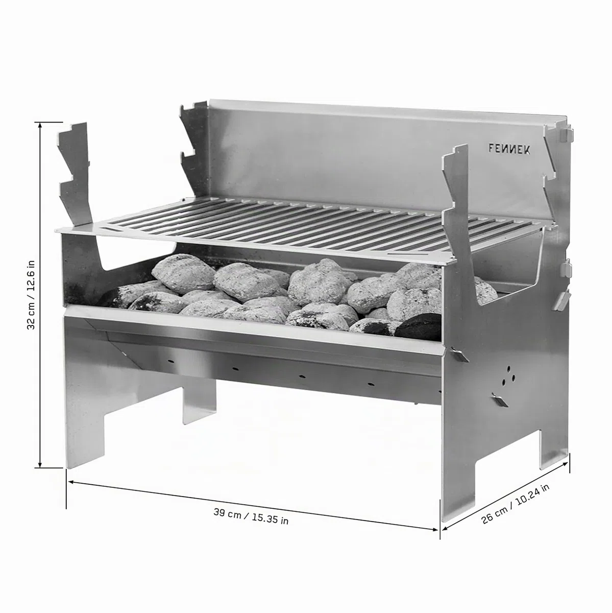 FENNEK 2.0 | Barbecue a carbonella portatile ad incastro in acciaio inox | per divertimento in campeggio, in camper, in giardino e durante attività all'aperto