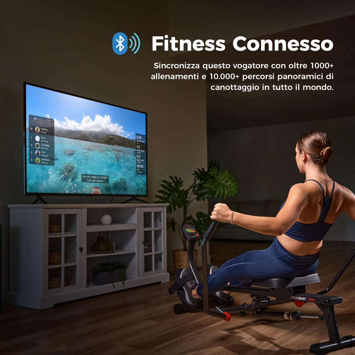 Sunny Health & Fitness Vogatore Compatto a Movimento Completo con Resistenza Regolabile, Rower per Allenamento a Basso Impatto e a Corpo Intero con Binario Lungo, Compatibile con l’App SunnyFit