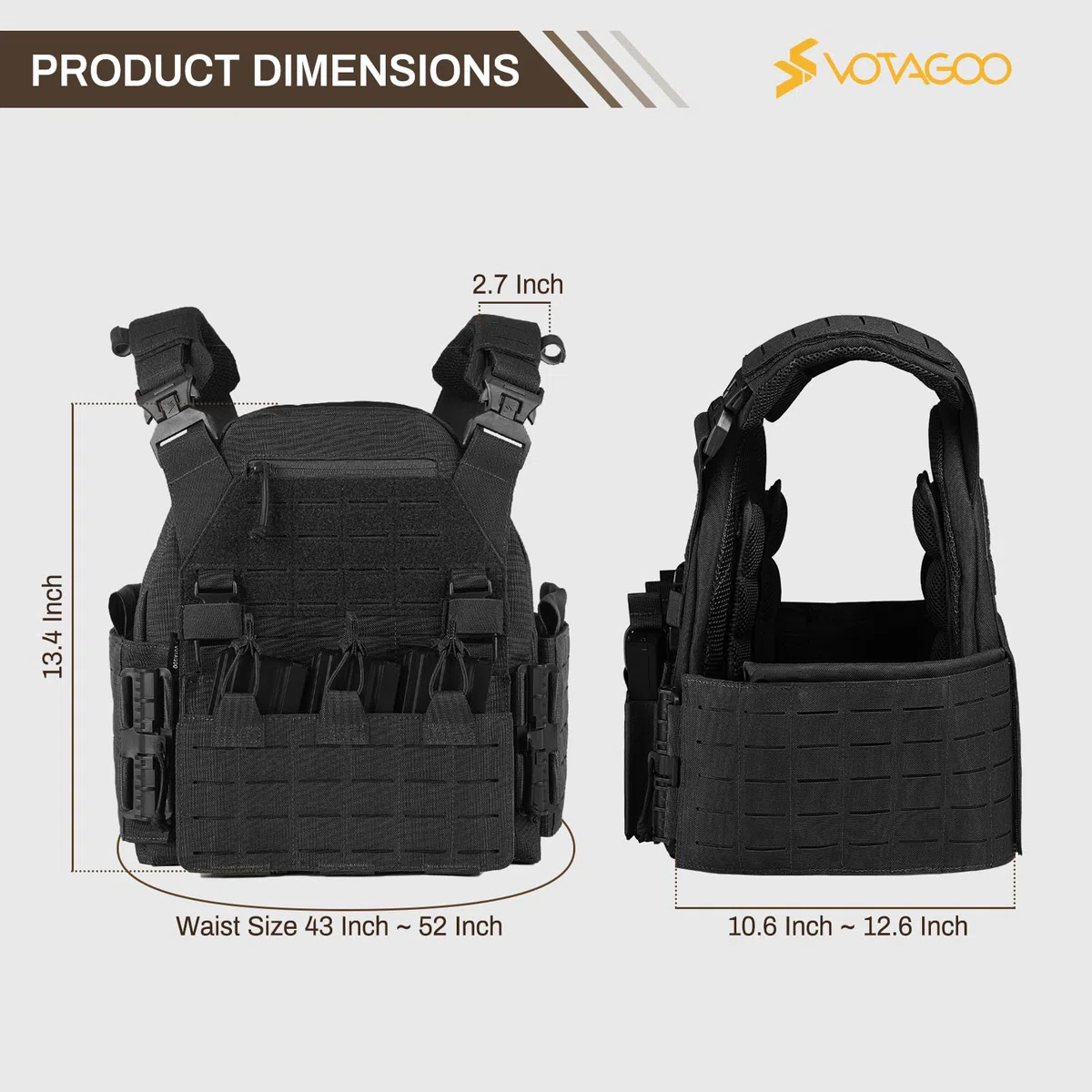 VOTAGOO Gilet tattico da uomo, gilet militare, gilet per paintball, traspirante, plate carrier paintball