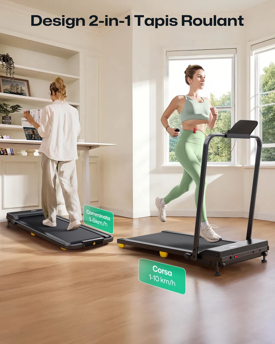 UREVO Tapis Roulant Elettrico con Inclinazione 9%, 1-10 km/h Tapirulan Pieghevole da Casa, Motore 2.5 HP, Modalità HIIT One-Touch, Tapis Roulant Salvaspazio per Casa e Ufficio