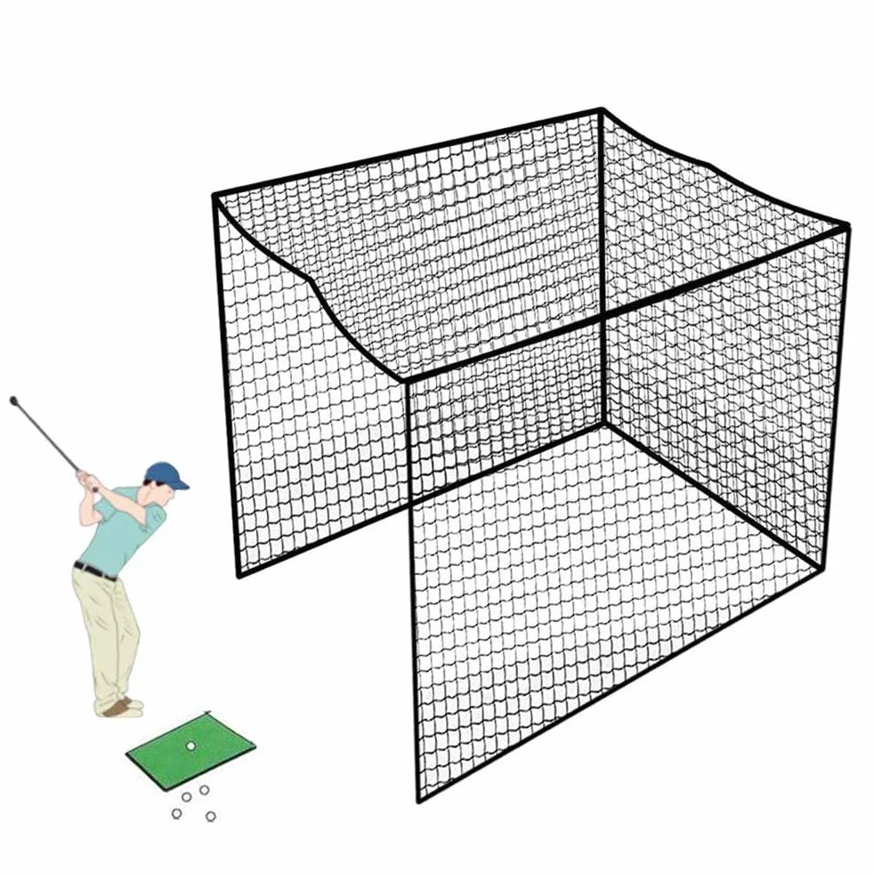 Aoneky Rete per Gabbia da Golf 3x3x3M, Maglia Quadrata 2,5x2,5cm, Corda 3mm - Pratica e Allenamento All'aperto, Kickball, Hockey (Nero)