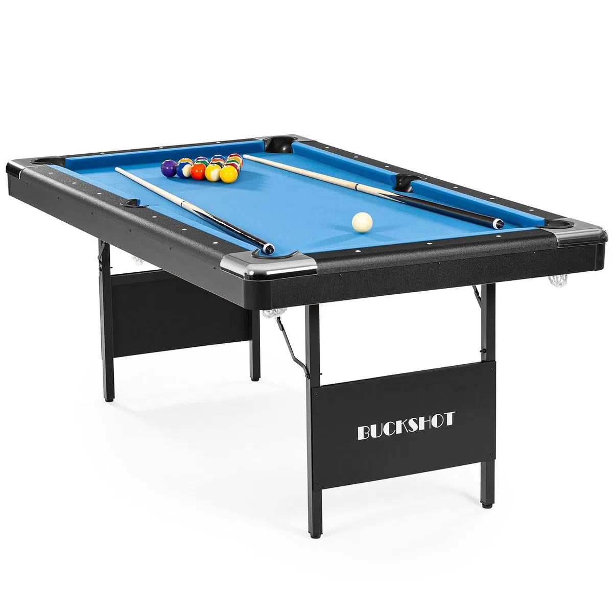 Buckshot - Tavolo da biliardo Atlanta, pieghevole, 193 x 109 x 81 cm, con accessori, biliardo da 1,8 metri, con gambe pieghevoli in metallo, blu/nero