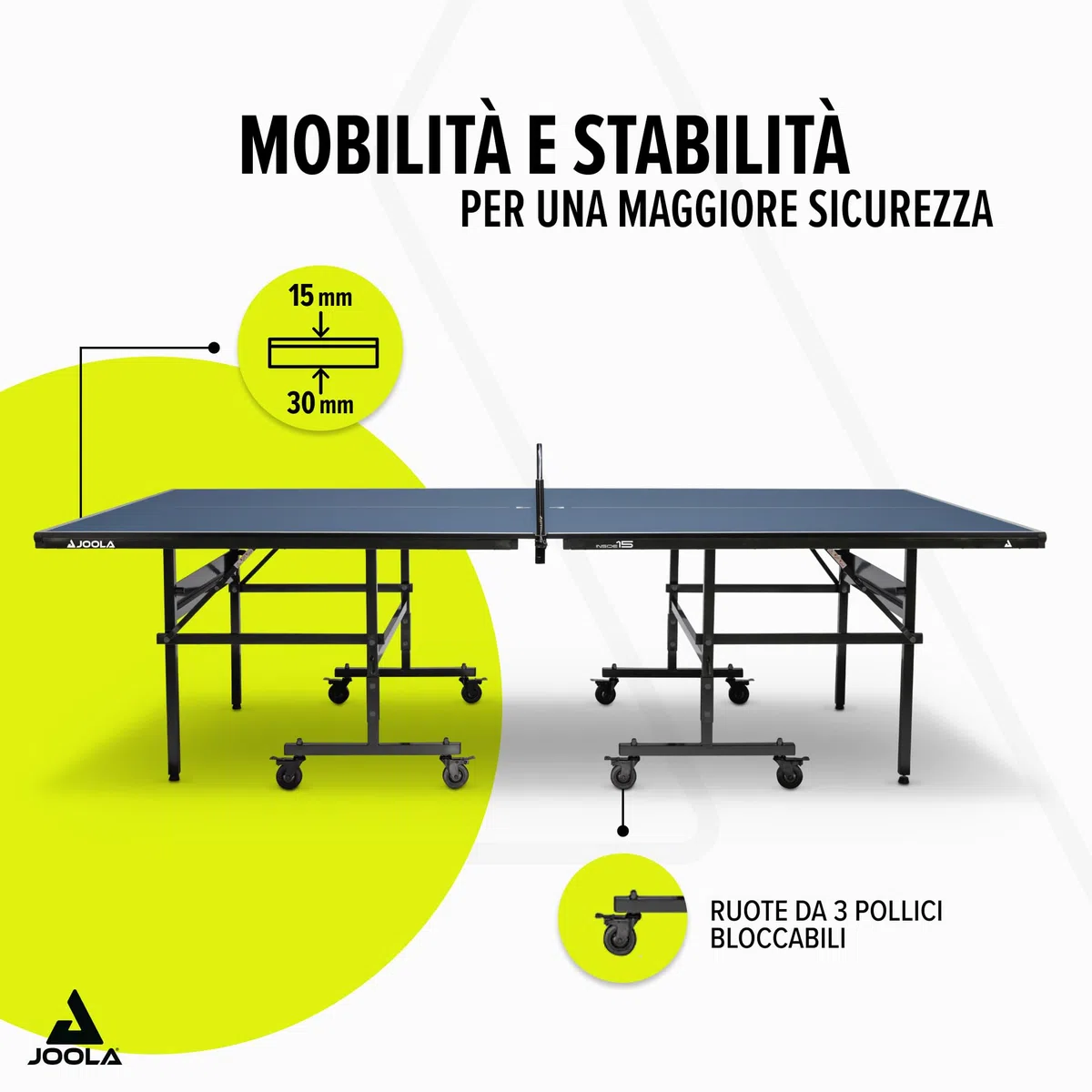 JOOLA Tavolo da ping pong Inside pieghevole per interni – Montaggio rapido – Include rete da ping pong 274 x 152,5 x 76 cm