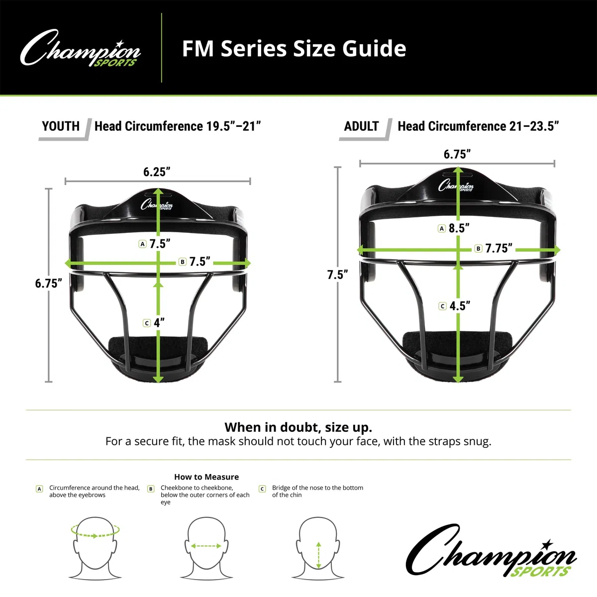 Champion Sports - Maschera Softball Resistente per la Testa, Accessori Sportivi di Alta qualità, per Interni ed Esterni, magnesio o Acciaio in Diversi Colori e Dimensioni