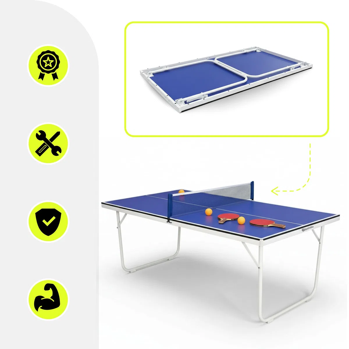 HyperMotion Tavolo da ping pong pieghevole ping pong per bambini e adulti, modello compatto per la casa con rete, racchette e palline