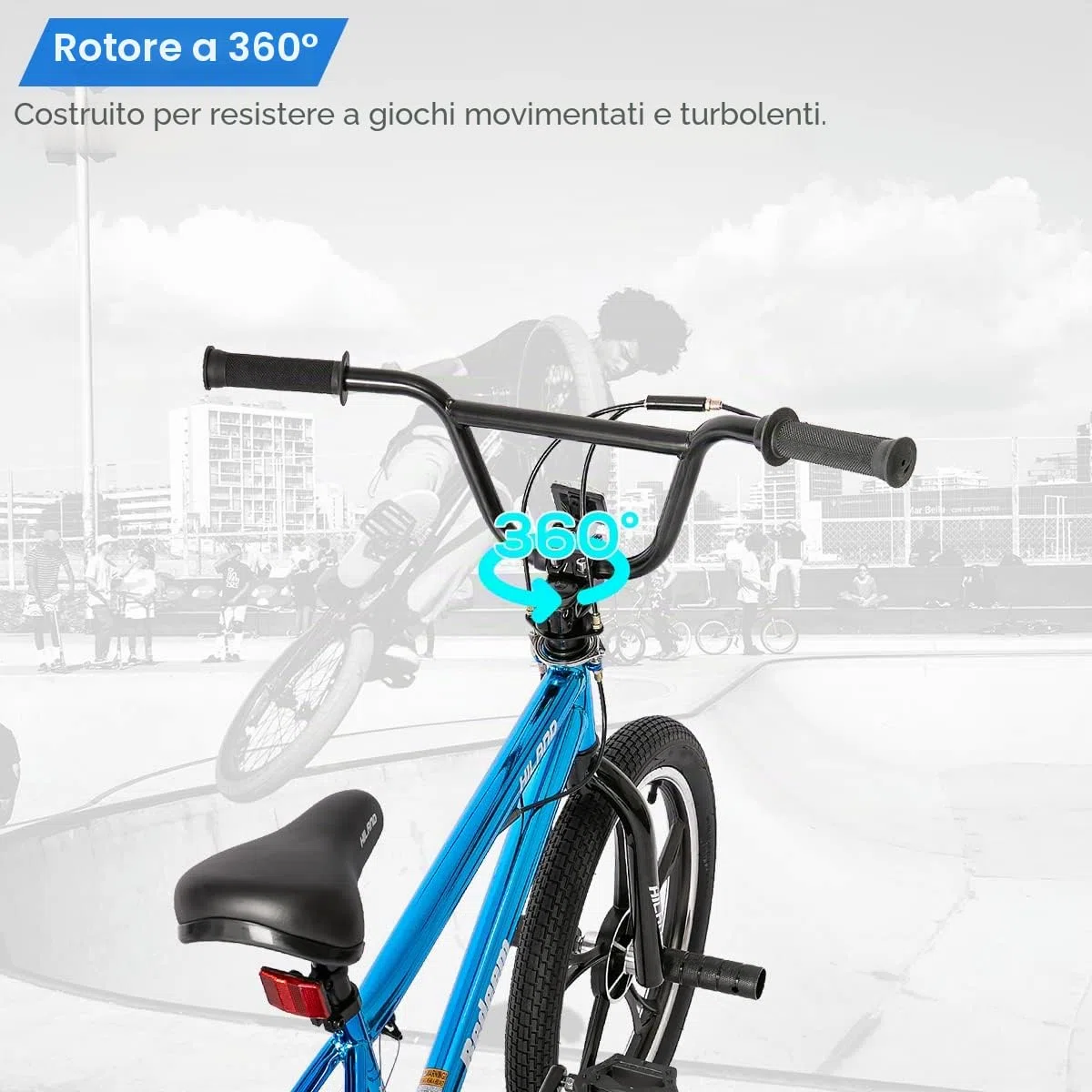 HILAND Bicicletta BMX da 20 pollici a 5 raggi, rotore da 360 gradi per stili Libero, bicicletta BMX a 4 perni per Allenamento e acrobazie, Blu