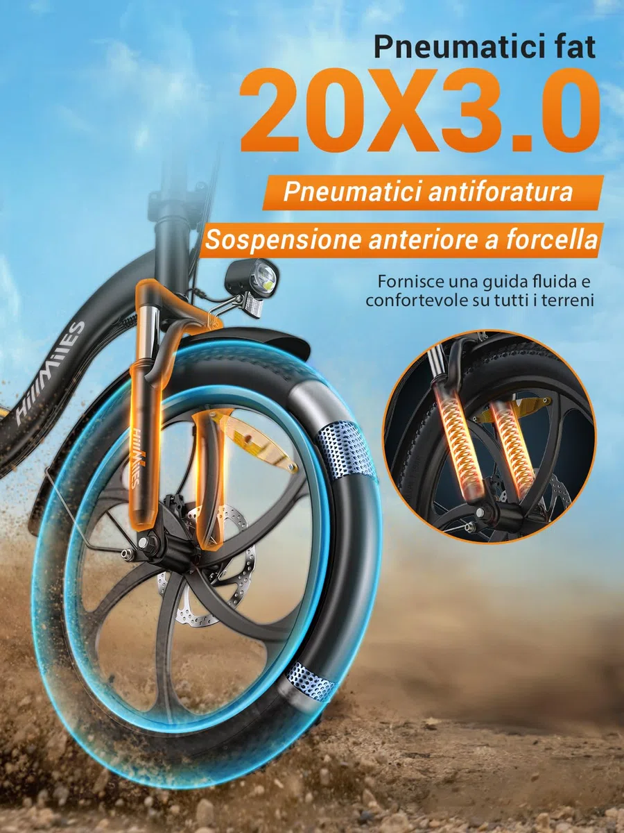 MilePort 1 Bici Elettrica Per Adulti, 36V 13AH Batteria Rimovibile 250w Motore Con 20 “*3.0” Fat Tire Pieghevole Bicicletta Elettrica, Velocità 25KM/H Gamma Fino a 100KM Città Pendolare Ebike