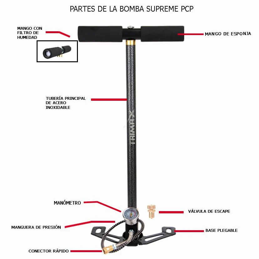 Pompa Trimax Supreme PCP (300 bar) | Pompa ad alta pressione per carabine, fucili, pistole e armi ad aria compressa + ricambi...