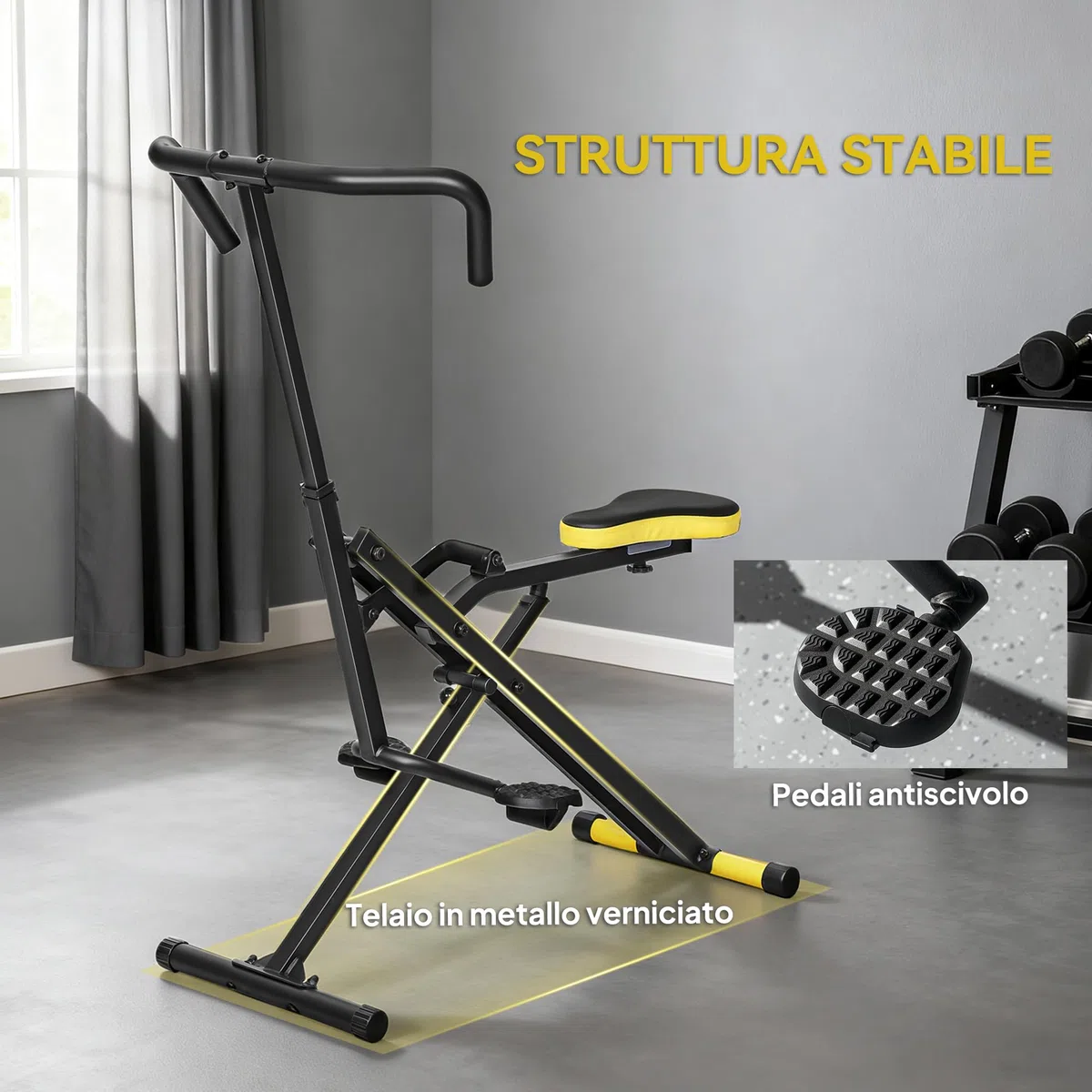 SPORTNOW Macchina Total Crunch Pieghevole con Seduta Regolabile, Macchina Total Power Body Crunch, Allenamento Fitness per Addominali, Corpo, Gambe, Braccia, Glutei, per Casa e Palestra, Giallo