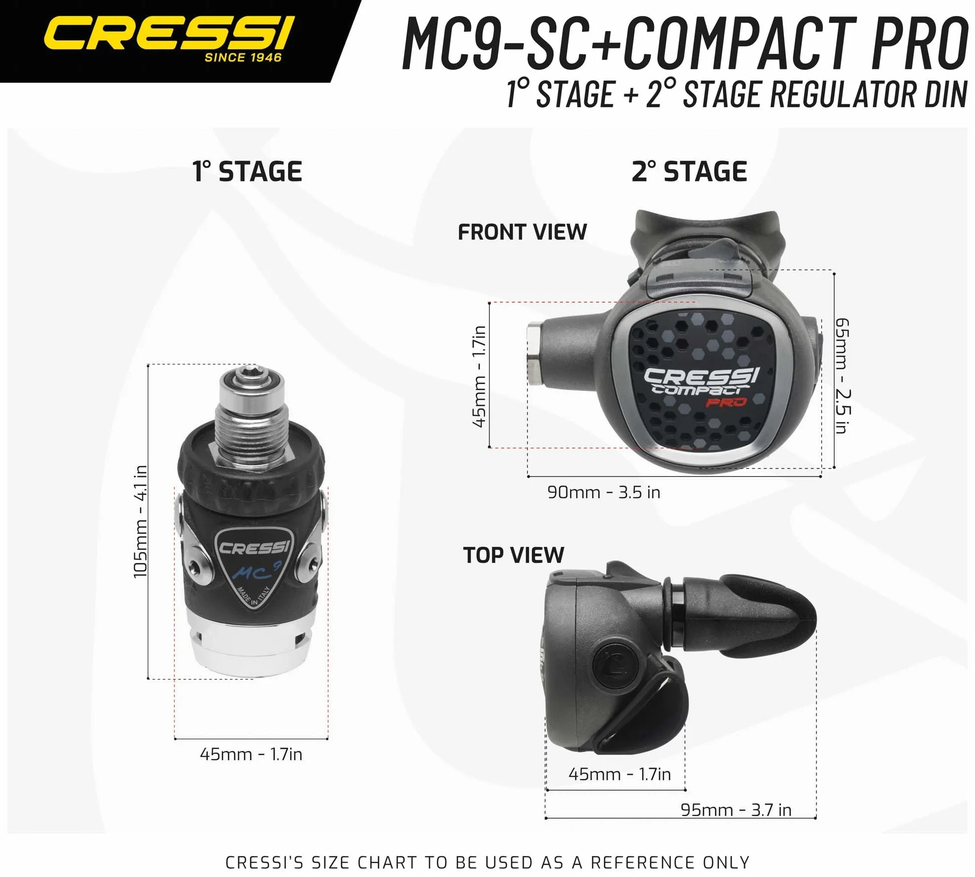 CRESSI MC9-SC Compact PRO, Erogatore Iperbilanciato per Immersioni Sub, Disponibile in Versione INT o DIN 300 Unisex - Adulto