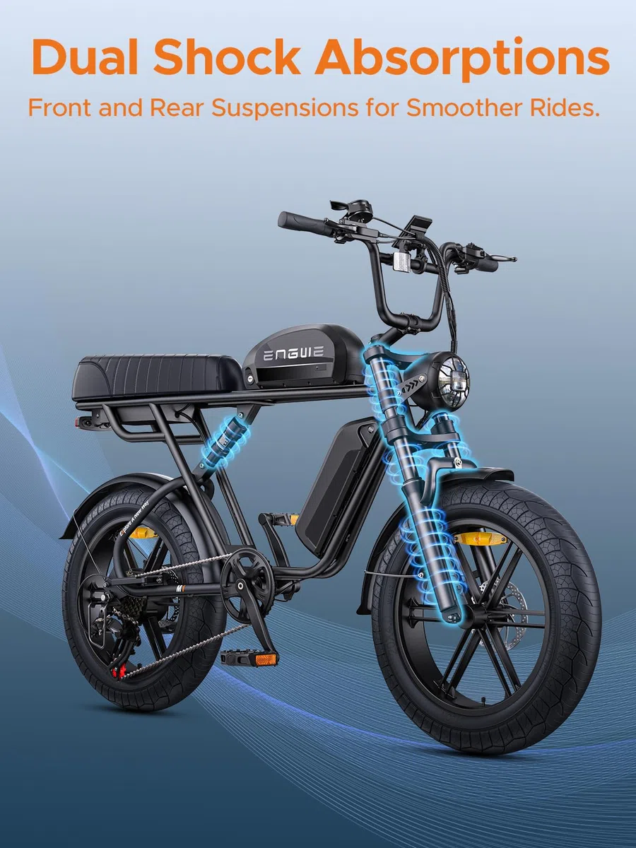 ENGWE M1 Bici Elettrica Uomo, 90KM/170KM,Autonomia Sistema con 20"×4.0 Fat Tire,48V 15.6AH/28.6AH E-bike Off-roade Cambio 7 Velocità e Sospensione Completa