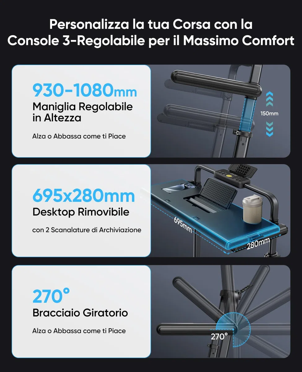 Tapis Roulant Elettrico Piehevole, 6 IN 1 Tapis Roulant Salvaspazio 1-12km/h con Inclinazione 12%, 3,0 HP, Maniglia Telescopica da 15 cm e Cintura Luminosa RGB, Carico Massimo 150 kg