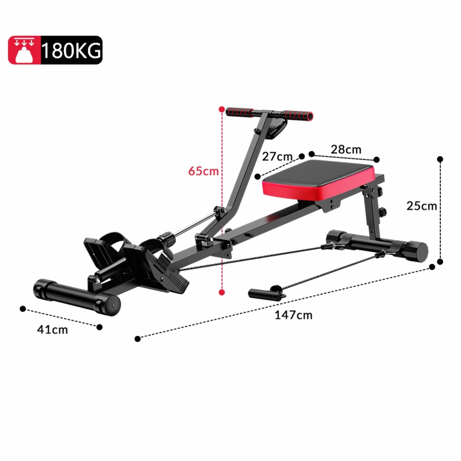 Vogatore per la casa idraulica, 12 livelli di resistenza, capacità di carico 180 kg, per allenamento completo vogatore fitness