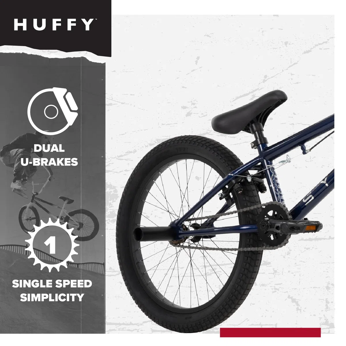 Symbol Freestyle BMX, telaio in acciaio, freno anteriore rimovibile, cerchi in lega, picchetti inclusi rosso, blu, argento