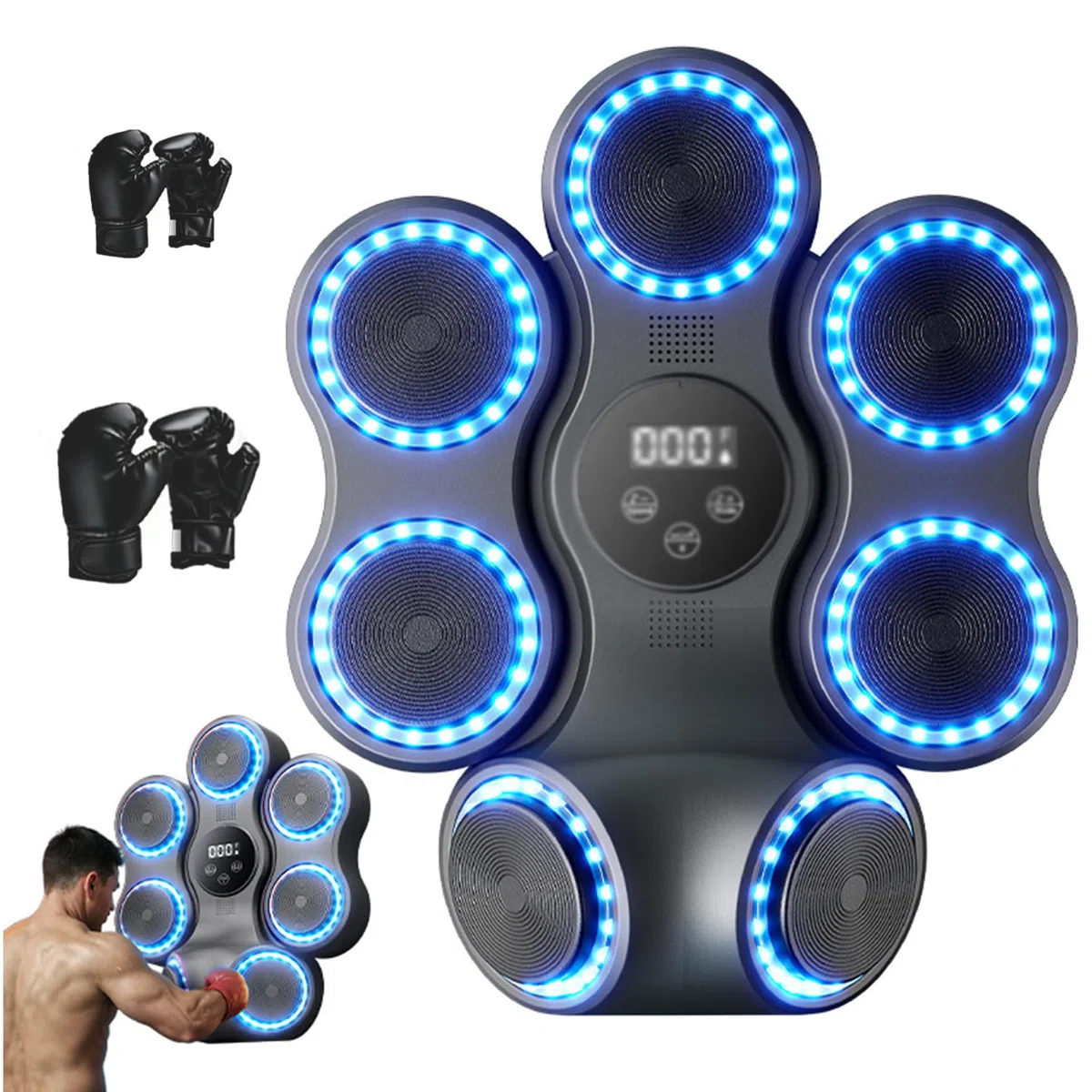 Music Boxing Machine,Macchina da Boxe Musicale,LED,Bluetooth,9 modalità di velocità,Conteggio,Guantoni da Boxe,Attrezzatura per Allenamento a Casa,Design Regolabile