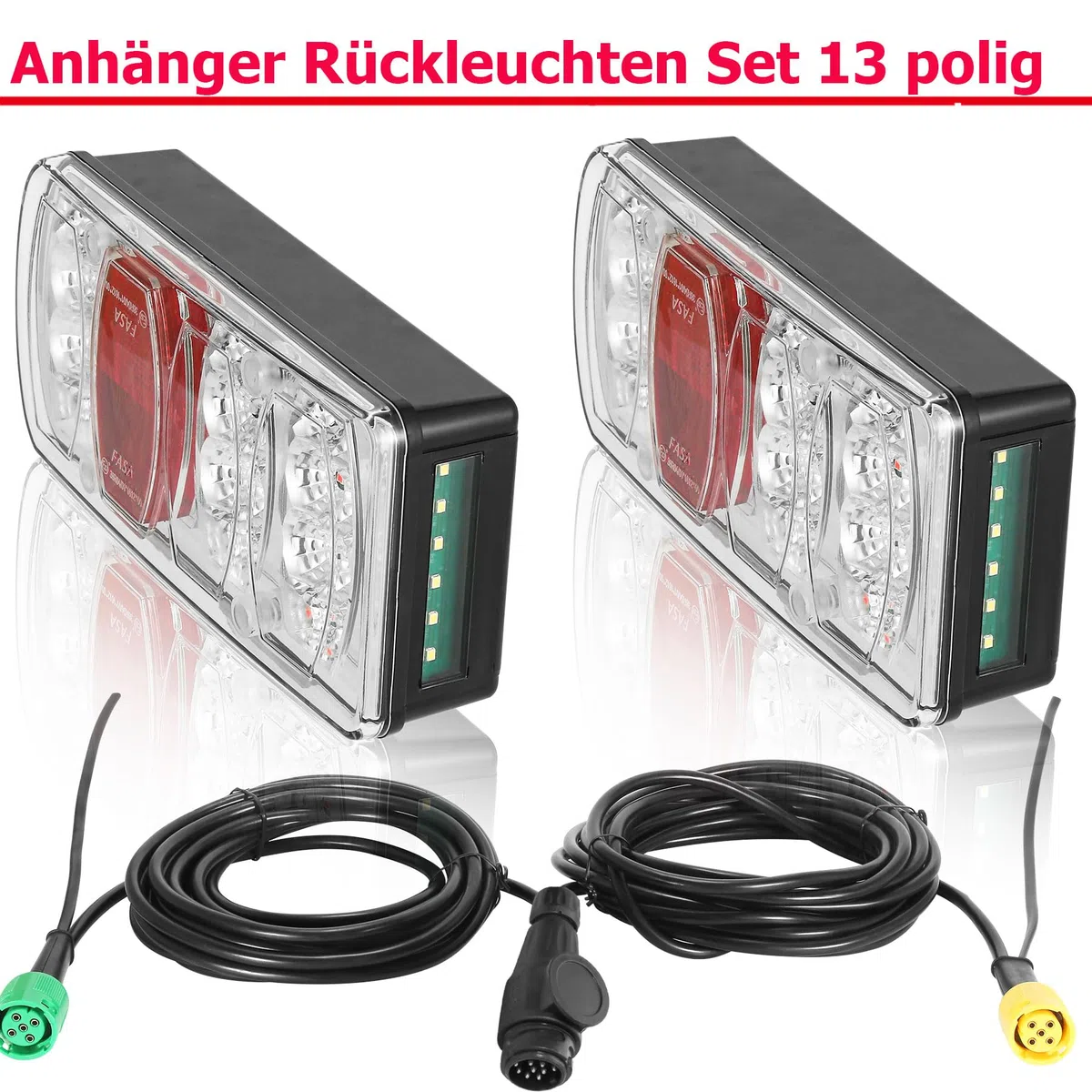 Fanali Posteriori Rimorchio Kit 13poli con Cavi da 5,5m 12/24v 7Funzione Universale Luci Rimorchio E Omologate Impermeabile