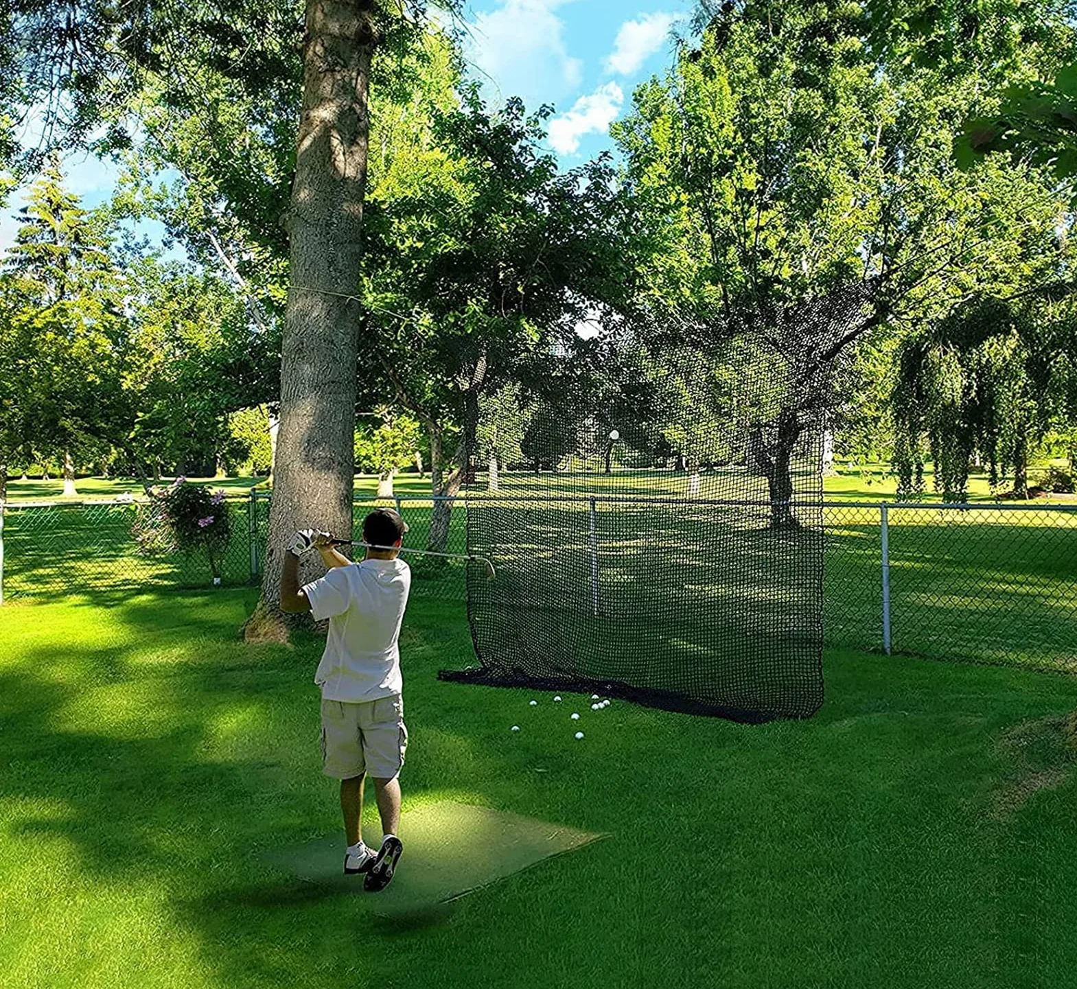 Aoneky Rete per Pratica di Golf 3x3M/3x4,5M /3x6M, Maglia Quadrata 2,5x2,5 cm, Rete in Poliestere Senza Nodi 3mm - Accessori per l'allenamento del Golf per Esterni