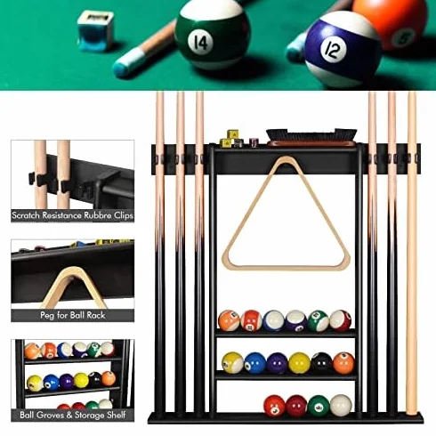 XCSOURCE - Porta stecche da biliardo, supporto da parete per stecche da biliardo, porta stecche da parete per 6 stecche da biliardo e set di palline, realizzato in bambù al 100%