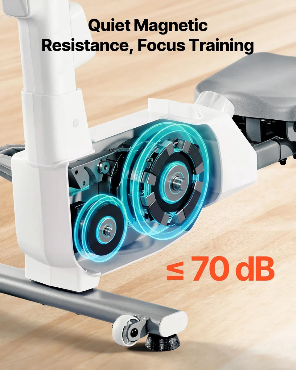 VEVOR Vogatore Magnetico Regolabile a 16 Livelli Vogatore Pieghevole per Casa Capacità di Peso da 158 kg per Allenamento Fisico Fitness, Compatibile con APP Bluetooth e Monitor LCD da Palestra
