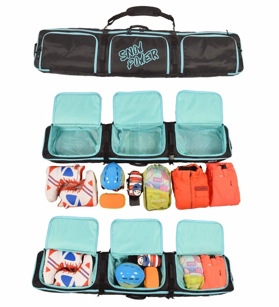 Borsa da snowboard,con rotelle,Imbottita e con manici per il trasporto,Impermeabile,Borse da tavola da snowboard con 3 sacchetti di immagazzinaggio