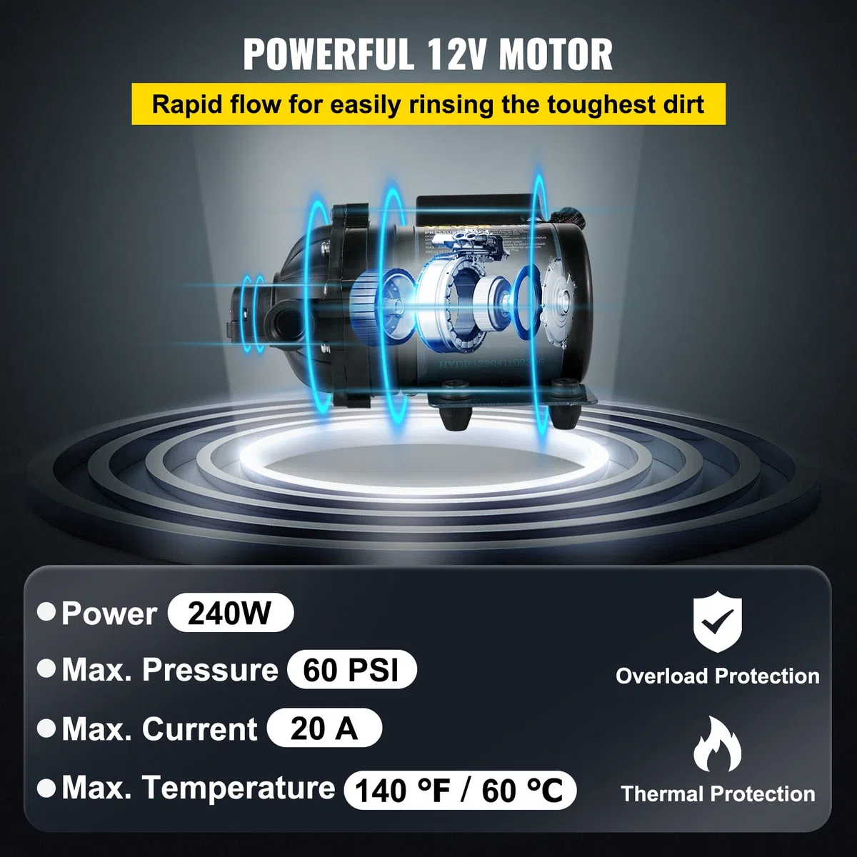 VEVOR Pompa Autoadescante 12 A per Lavaggio Auto Barche Camper Veicoli di Corrente Continua 240 W, Pompa d'Acqua di Lavaggio Portatile in ABS Portata Max. 31,8 L/min per Veicoli Mobile Ponte Barche