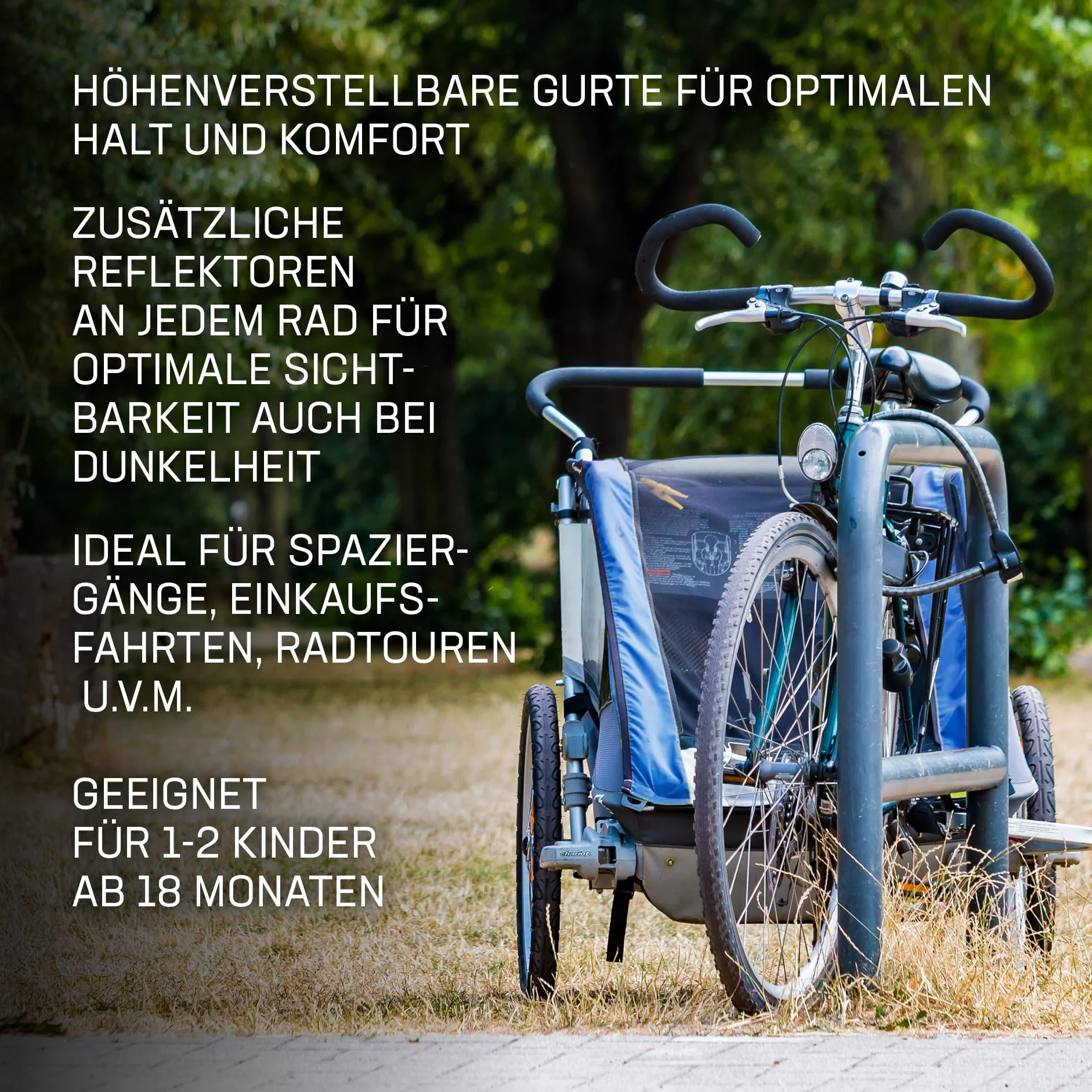 Alpström - Rimorchio per bicicletta 2 in 1, flessibile e versatile, protezione solare, per 1-2 bambini dai 18 mesi in su, ideale per gite