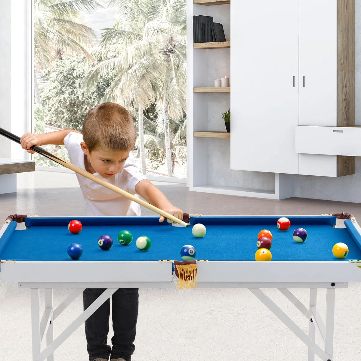 HOMASIS Tavolo da Biliardo Pieghevole, Biliardo Professionale con Mazze, Gessetti, Palline, Triangolo e Spazzola, Carambola da Casa per Bambini e Adulti, 122 x 64 x 78 cm